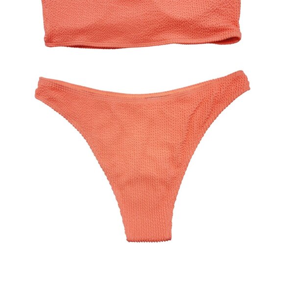 Womens Coral One-Shoulder Textured Swimsuit Bikini Set  Size L - Picture 6 of 7